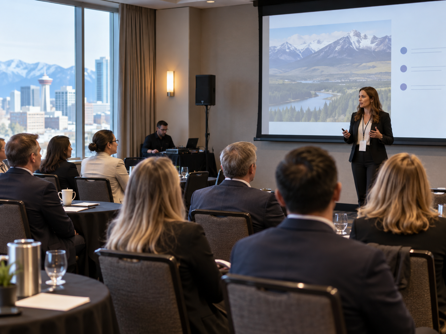 Corporate conference breakout presentation with technician