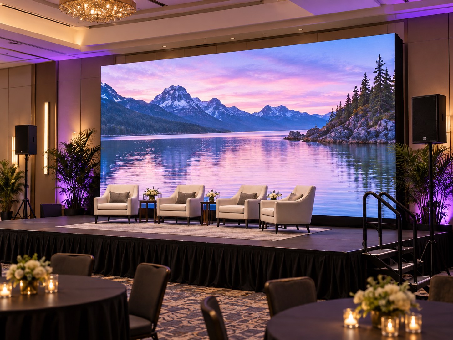 Indoor modular LED wall in a ballroom event setting