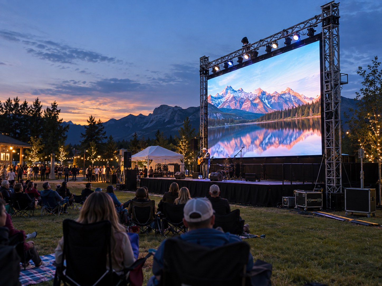 Outdoor modular LED wall at a community event