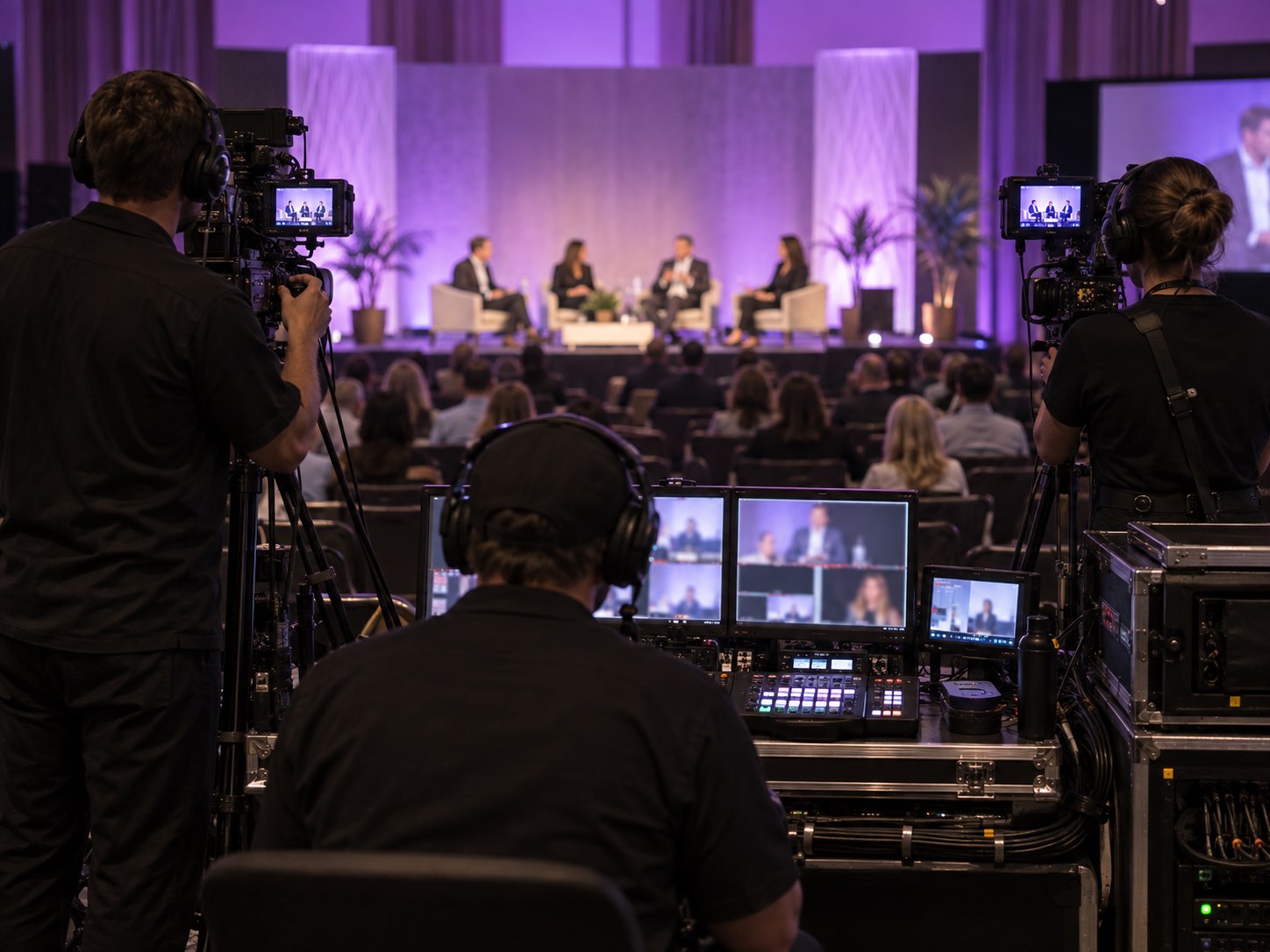 Video crew filming a conference session