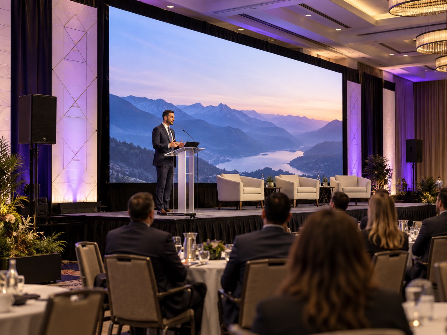 Conference stage with LED presentation backdrop