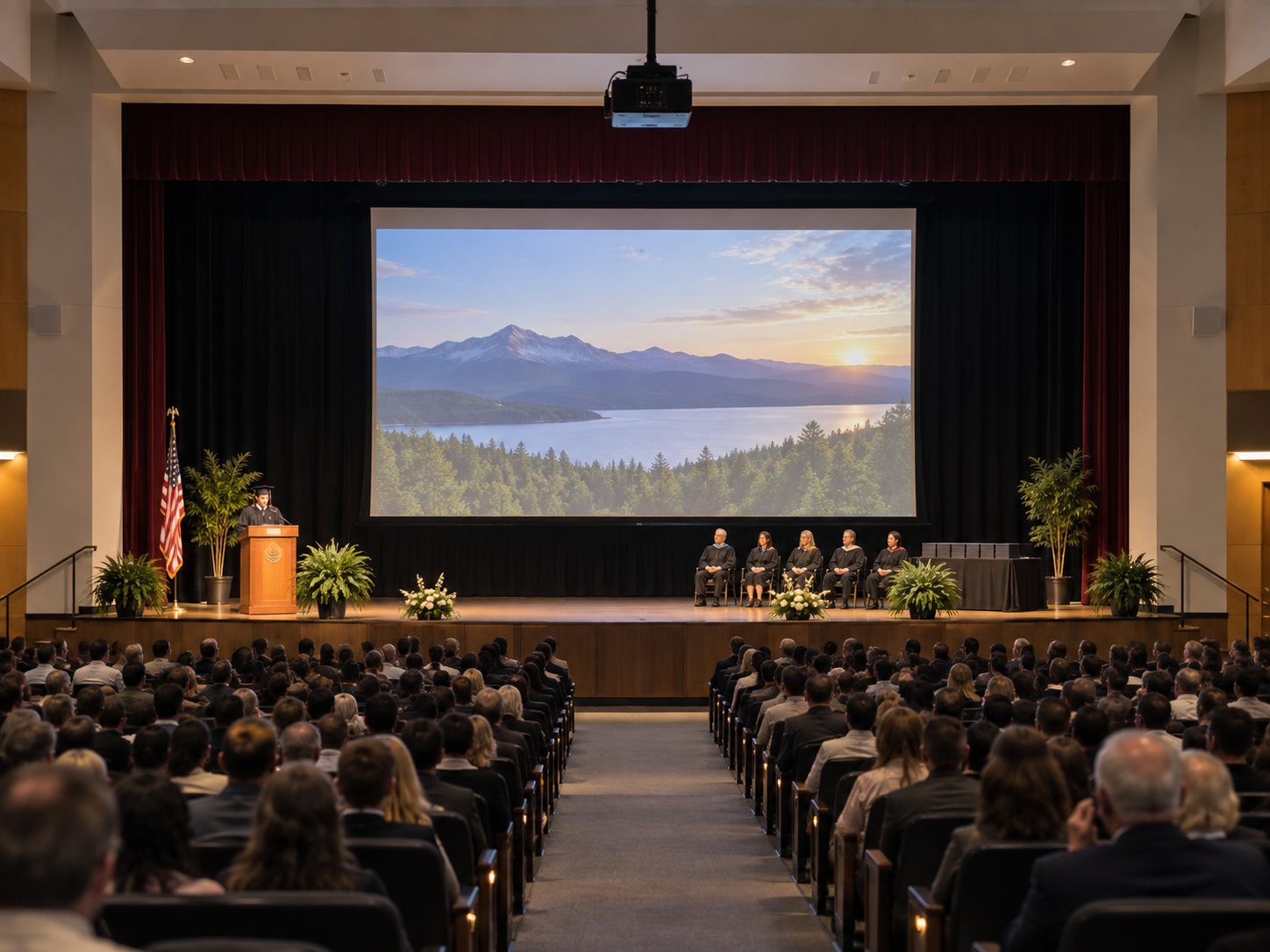 200-inch projection screen in a school auditorium