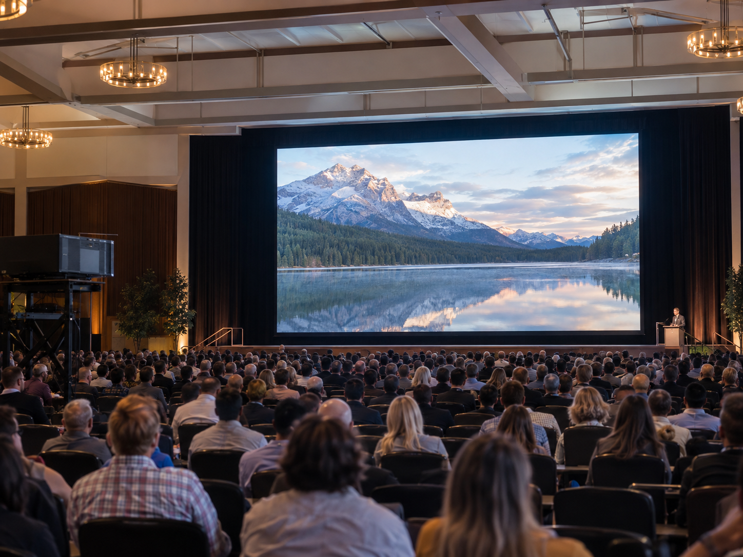 250-inch projection screen in a large event hall